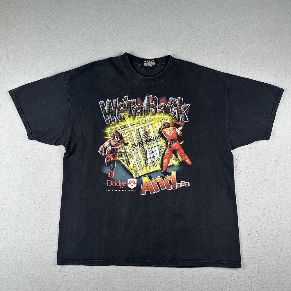 Vtg Bill Elliot Dodge Racing Shirt Men's XL Black We're Back Double Sided NASCAR